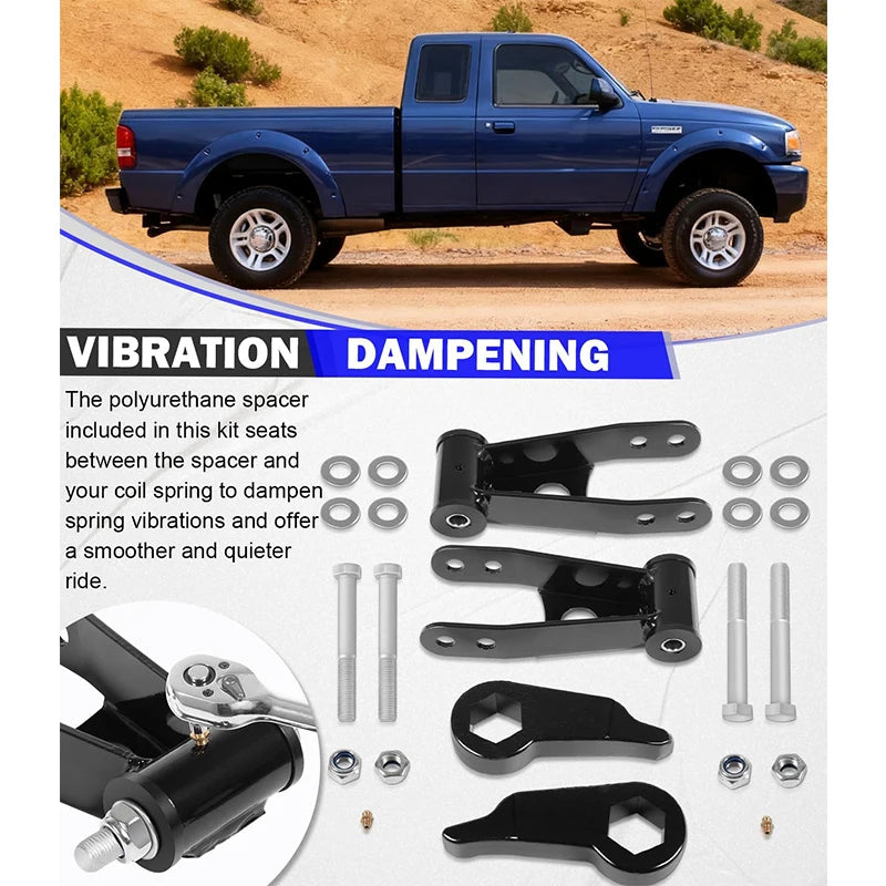 3" Front 2" Rear Leveling Lift Kit, for 1998-2011 Ford Ranger 4X4 and for 2WD models Edge & Sport, Torsion Bar Suspension ONLY