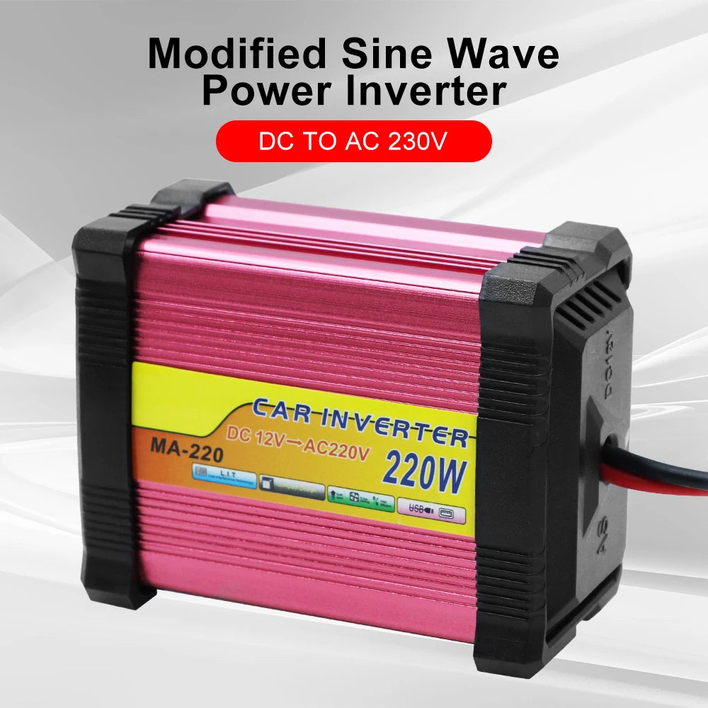 220W Portable Car Power Inverter with Multiple Protection and AC/USB Output Universal Compatibility Efficient Conversion
