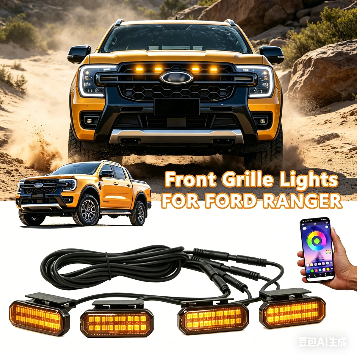 FOR FORD RANGER LED Car Lights Front Grille LED Light Safety Warning Light Harness Car Accessories LED Signal Lamps
