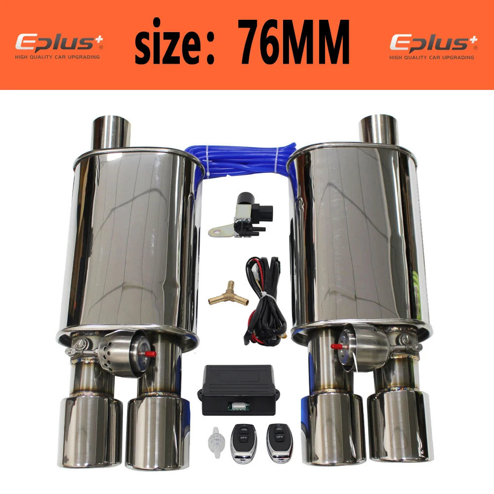 EPLUS 1 Pair Car Exhaust System Vacuum Valve Control Exhaust Pipe Muffler Kit Variable Sound Universal 51 63 76 MM With Nozzle