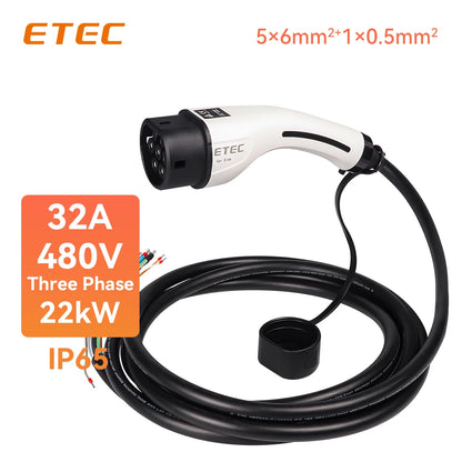 ETEC EV Charger Plug Type2 Cable 16A 32A 8KW 11KW 22KW 1Phase 3Phase Car Charging Station for Electric Car IEC62196-2 EKEP3