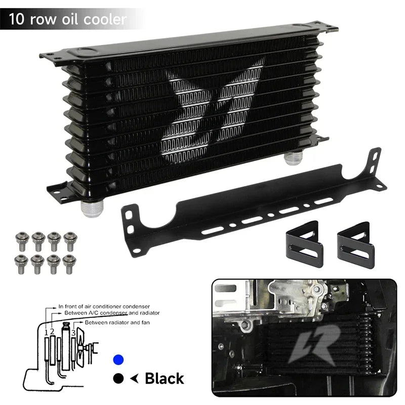 LINESRACING AN10 10Row Aluminum Oil cooler W/ 262mm Mounting Bracket Kit Trust Type Black/Blue