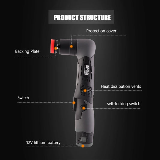 SPTA LD104 Cordless Mini Car Polisher Machine,RO/DA Mini Car Detailing Polisher Machine Set With 2pcs 2.0Ah Lithium Battery