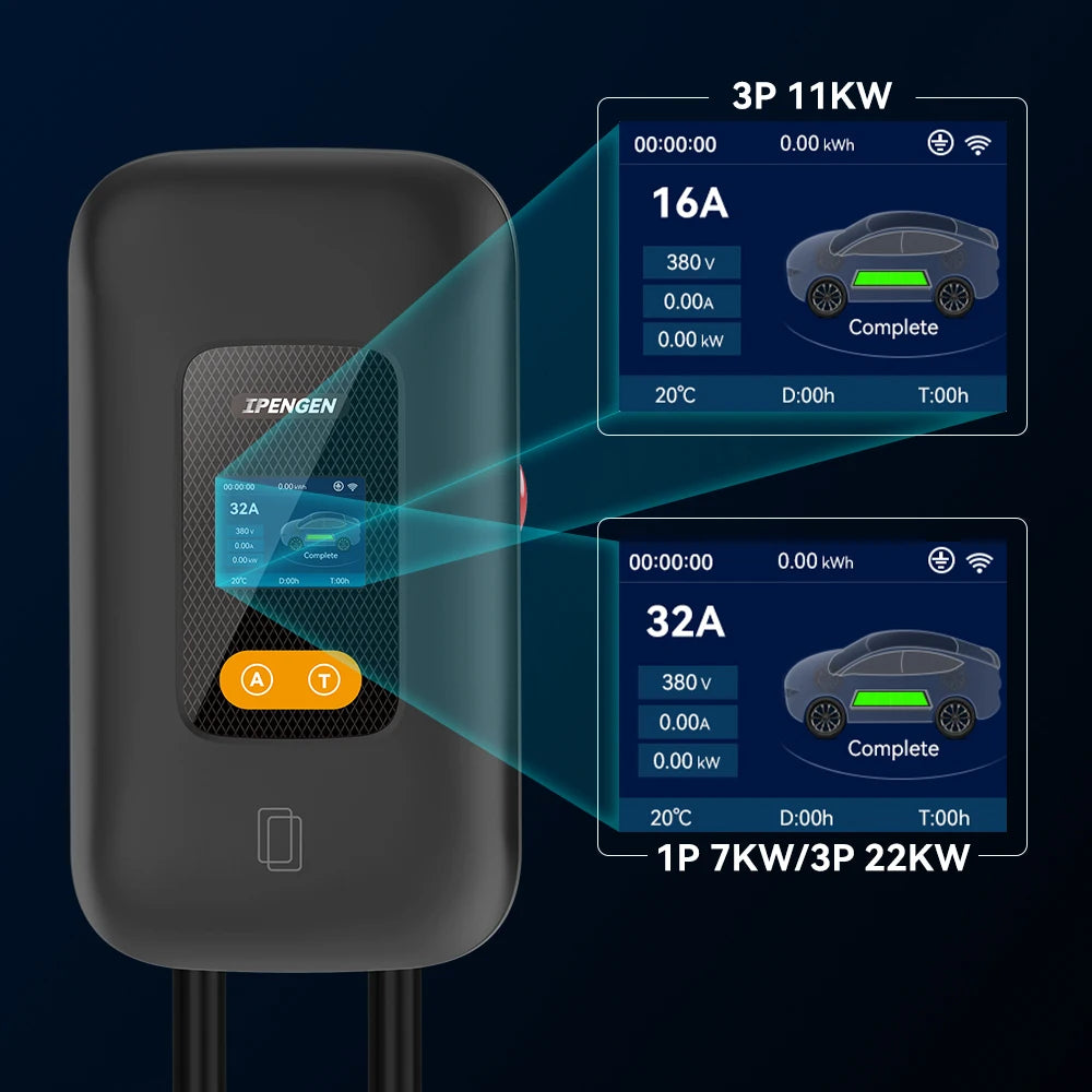 IPENGEN Type2 1 / 3Phase EV Wallbox 7.6KW / 22KW With WIFI APP Control EV Wallbox 11KW EV Wallbox Charging Station Electric Car