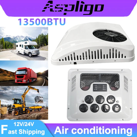 Aspligo 13500BTU RV Roof Air Conditioning 12V 24V Electric Parking Air Conditioner For Truck Camper Van Caravans Motorhome