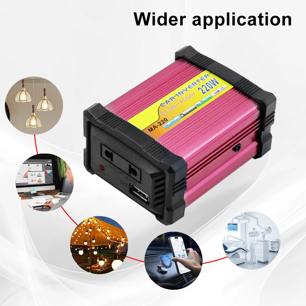 220W Portable Car Power Inverter with Multiple Protection and AC/USB Output Universal Compatibility Efficient Conversion