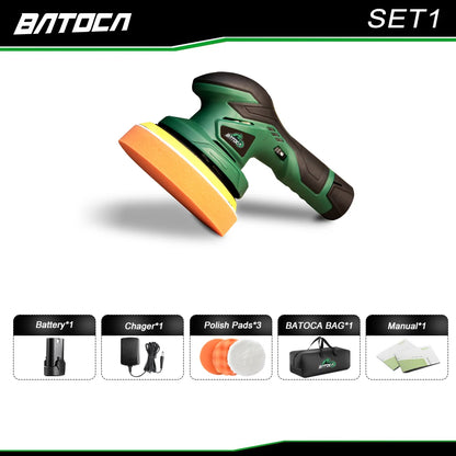 BATOCA 12V Cordless Car Polisher Brushless Dual Action DA Buffer Wireless Car Polishing Machine with 2pcs 2.0Ah Battery