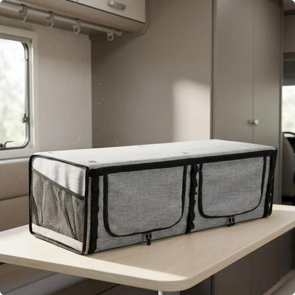 RV Overhead Storage Vehicle Roof Hanging Cabinet Soft Polyester Organizer Two Zip Pockets Breathable Mesh Panels