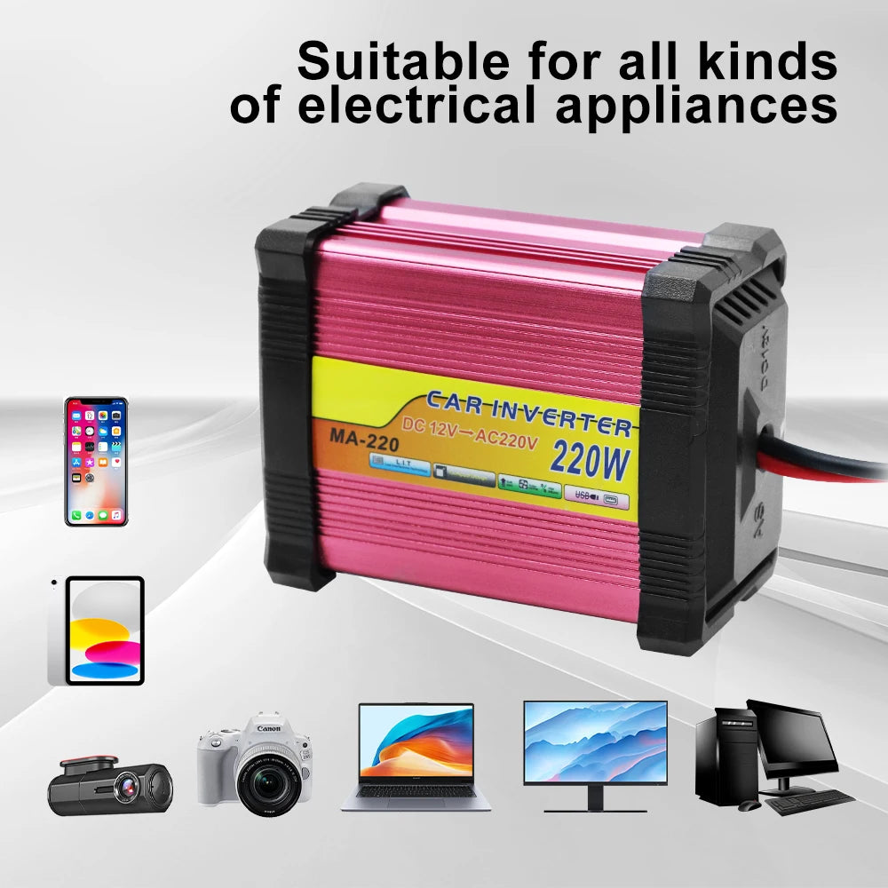 220W Portable Car Power Inverter with Multiple Protection and AC/USB Output Universal Compatibility Efficient Conversion