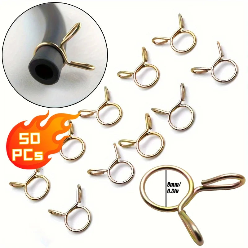 10/50PCs 8mm Oil Hose Clamps Motorcycle Scooter ATV Moped Fuel Line Hose Tubing Spring Clips Clamp Motorcycle Car Accessories