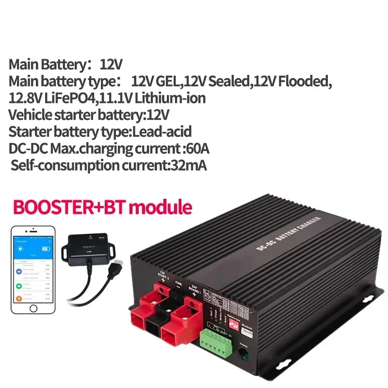 12V 60A Charger Booster for RVs Campers Ships DC To DC Charger Support Bluetooth Automatic Smart Battery Chargers