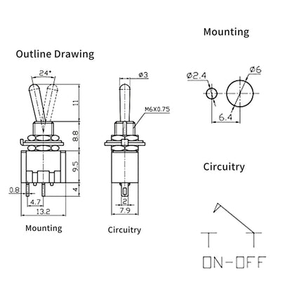 10pcs DPDT Mini Toggle Switch 2pin 2 Position ON/Off Miniature Toggle Switch 6A 125V Toggle Switch