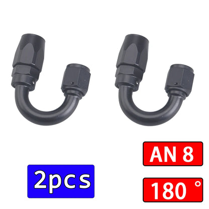 2Pcs Universal Black AN4 AN6 AN8 AN10 Straight 45 90 180 Degree Oil Fuel Swivel Hose End Fitting Oil Hose End Adaptor Kit