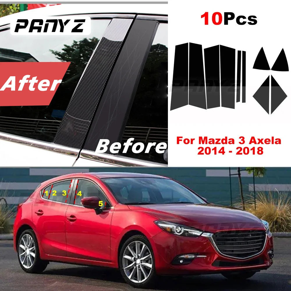 10Pcs Car Pillar Posts Door Window Trim Decal Cover for Mazda 3 Axela 2014 2015 2016 2017 2018 Exterior Parts BC Column Sticker