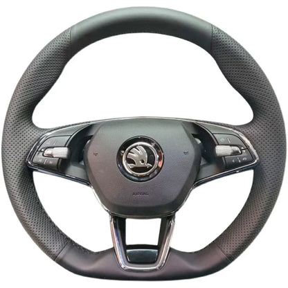 Hand Stitched Car Steering Wheel Cover for Skoda Karoq sport Karoq Scala 2024 2023 2022 DIY Soft Suede leather Car Interior