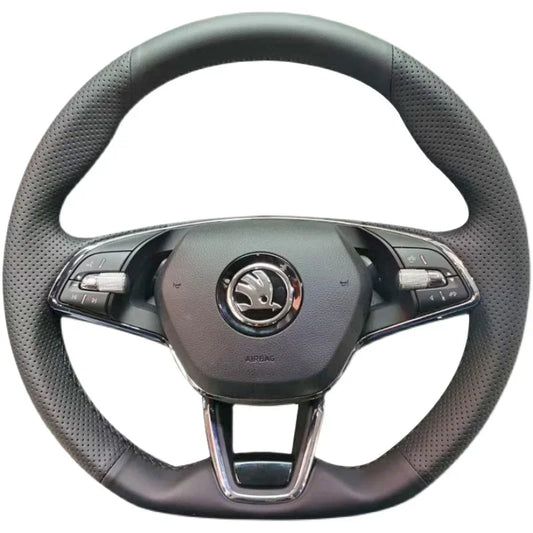 Hand Stitched Car Steering Wheel Cover for Skoda Karoq sport Karoq Scala 2024 2023 2022 DIY Soft Suede leather Car Interior