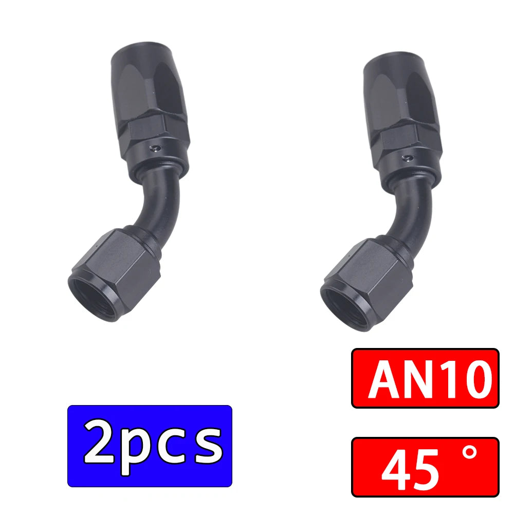 2Pcs Universal Black AN4 AN6 AN8 AN10 Straight 45 90 180 Degree Oil Fuel Swivel Hose End Fitting Oil Hose End Adaptor Kit