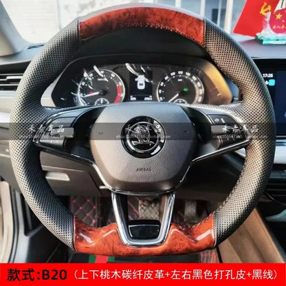 Hand Stitched Car Steering Wheel Cover for Skoda Karoq sport Karoq Scala 2024 2023 2022 DIY Soft Suede leather Car Interior