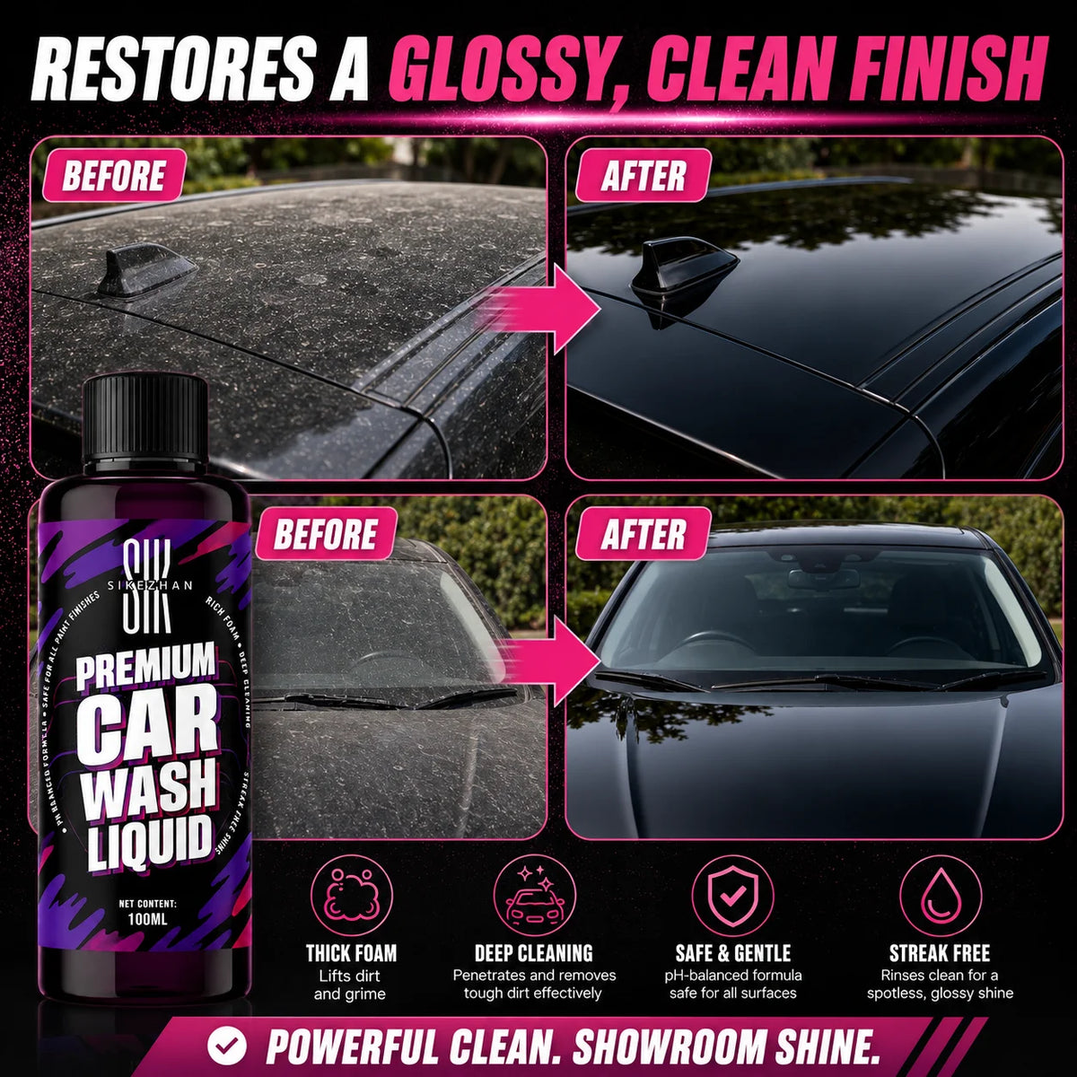 100ml Pink Foaming Extreme Bodywash & Wax Foaming Car Wash Soap, (Works with Foam Cannons/Guns or Bucket Washes) for Cars