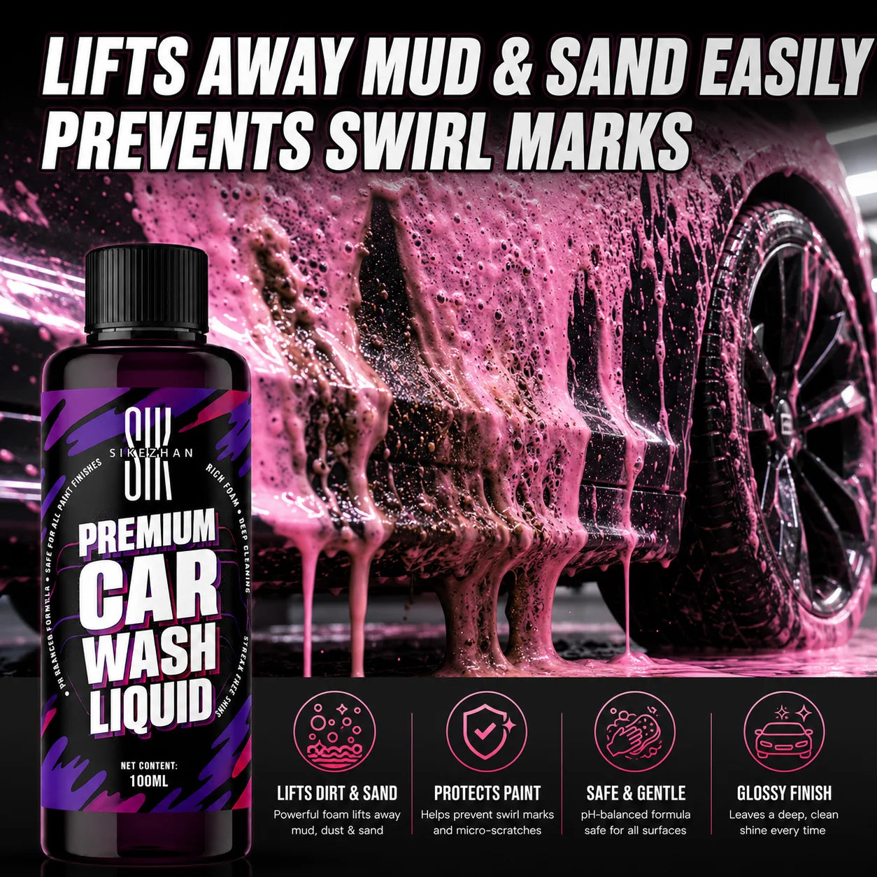 100ml Pink Foaming Extreme Bodywash & Wax Foaming Car Wash Soap, (Works with Foam Cannons/Guns or Bucket Washes) for Cars