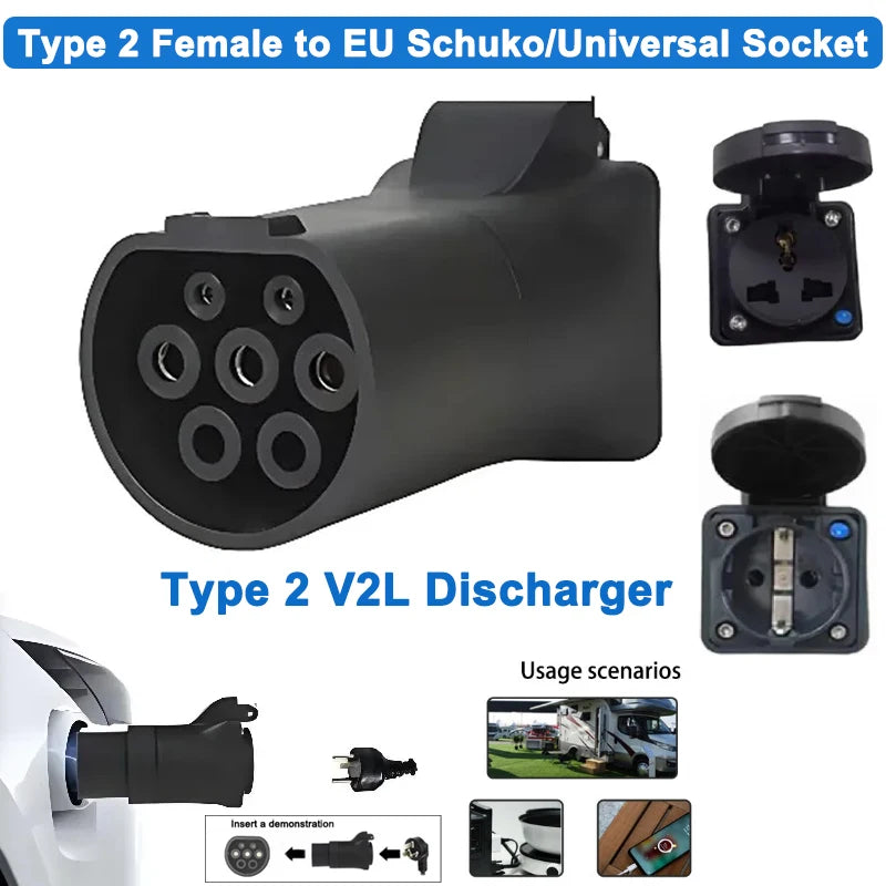 75Ω 470Ω 2KΩ 2.7KΩ V2L Type 2 Female to EU Schuko / Universal Socket EV Car Discharge Converter Adapter New Energy Vehicle Plug