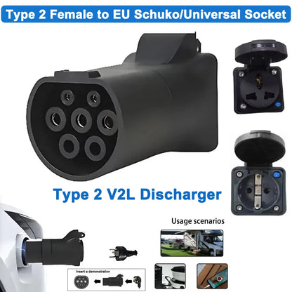 75Ω 470Ω 2KΩ 2.7KΩ V2L Type 2 Female to EU Schuko / Universal Socket EV Car Discharge Converter Adapter New Energy Vehicle Plug