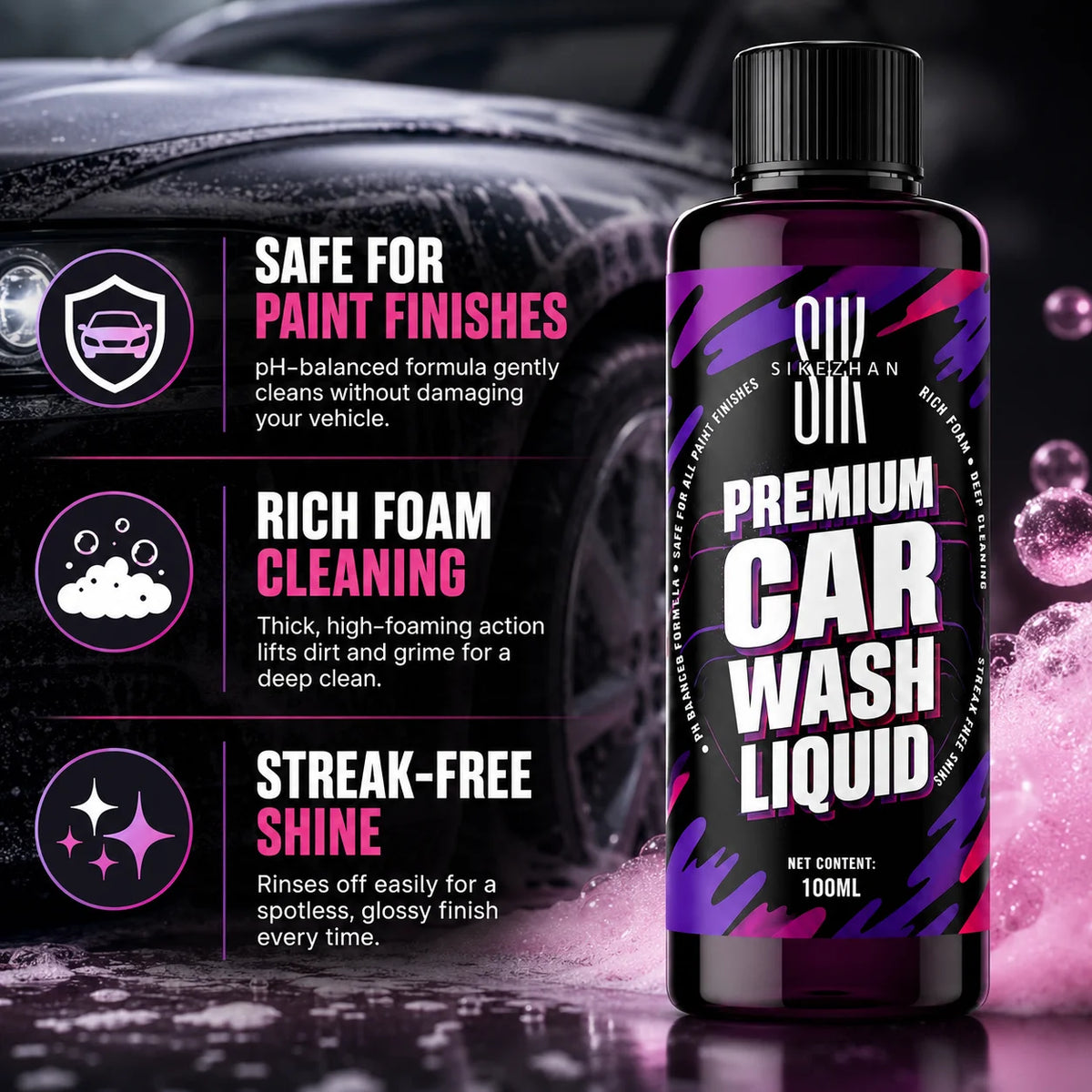 100ml Pink Foaming Extreme Bodywash & Wax Foaming Car Wash Soap, (Works with Foam Cannons/Guns or Bucket Washes) for Cars