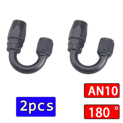 2Pcs Universal Black AN4 AN6 AN8 AN10 Straight 45 90 180 Degree Oil Fuel Swivel Hose End Fitting Oil Hose End Adaptor Kit