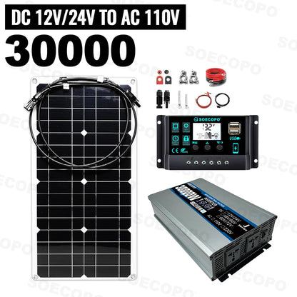 High Efficiency 30000W Solar Kit Power Supply 2200W Inverter+100A Controller 12V Off-Grid System Camping Accessories for RV Home