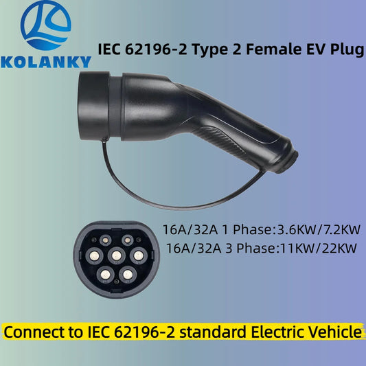 Kolanky 22KW Type 2 EVs Female EV Charger Plug 3 Phase 16A IEC 62196-2 EV Charger Connector for Electric Vehicle