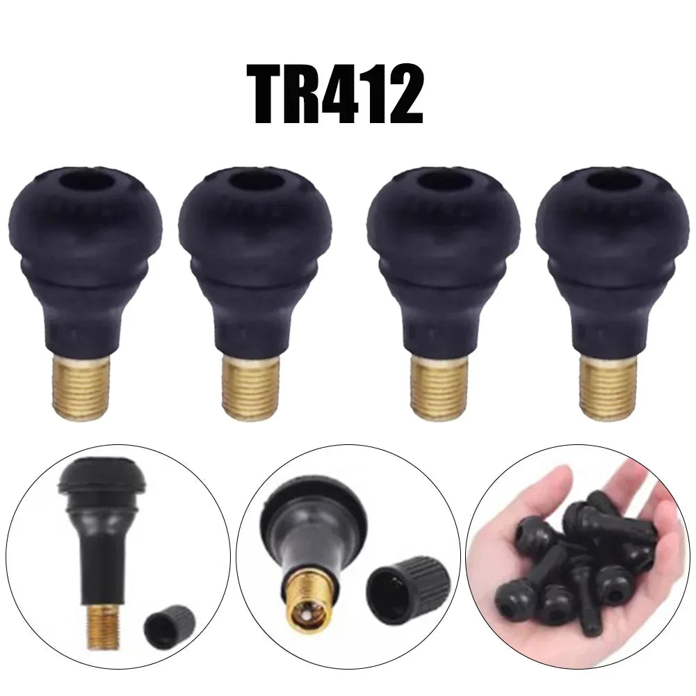 4Pcs Universal TR412 Snap-in Car Tubeless Tyre Valve Stems Rubber Copper Vacuum Tire Air Valve for Auto Motorcycle Moto