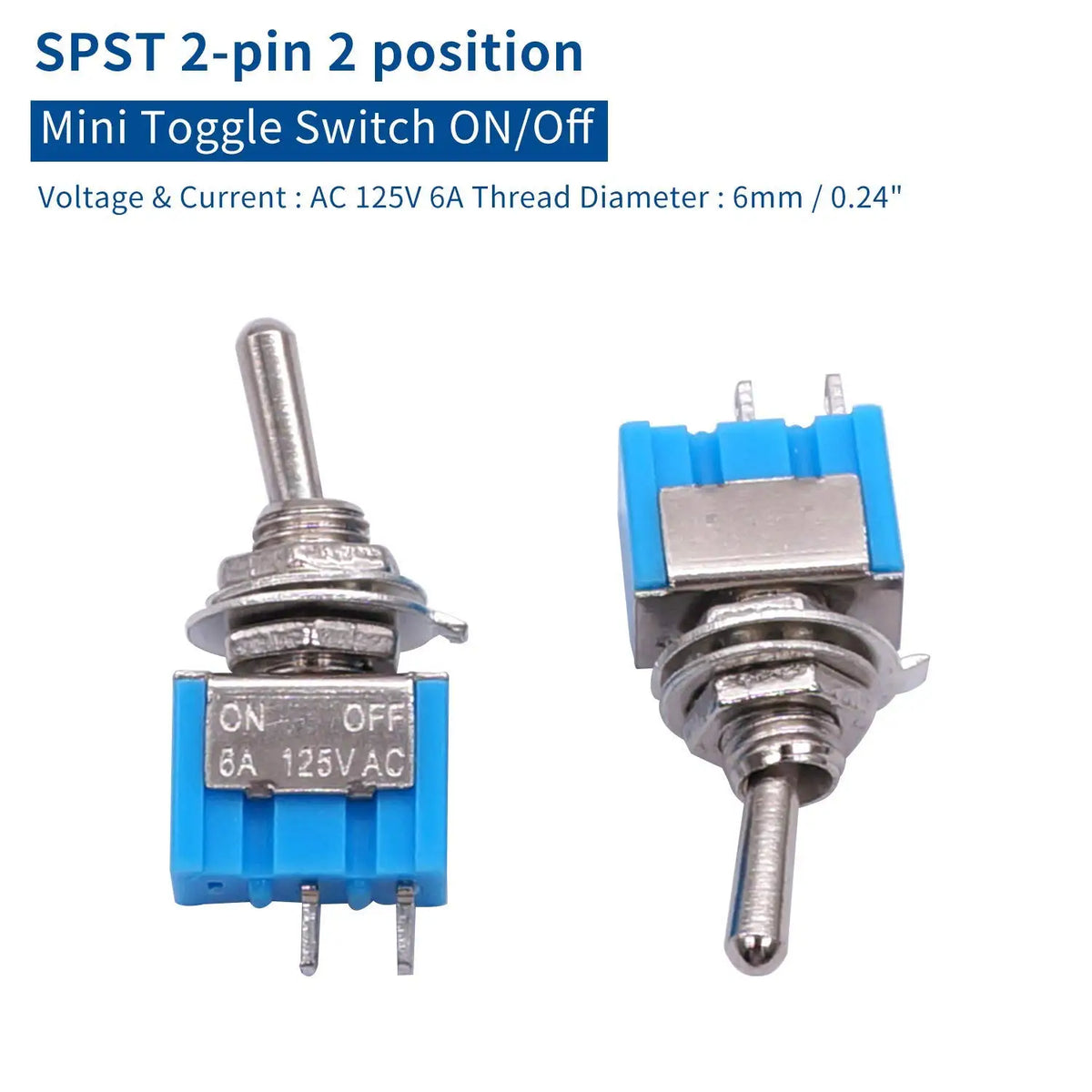 10pcs DPDT Mini Toggle Switch 2pin 2 Position ON/Off Miniature Toggle Switch 6A 125V Toggle Switch