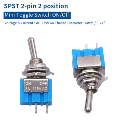10pcs DPDT Mini Toggle Switch 2pin 2 Position ON/Off Miniature Toggle Switch 6A 125V Toggle Switch
