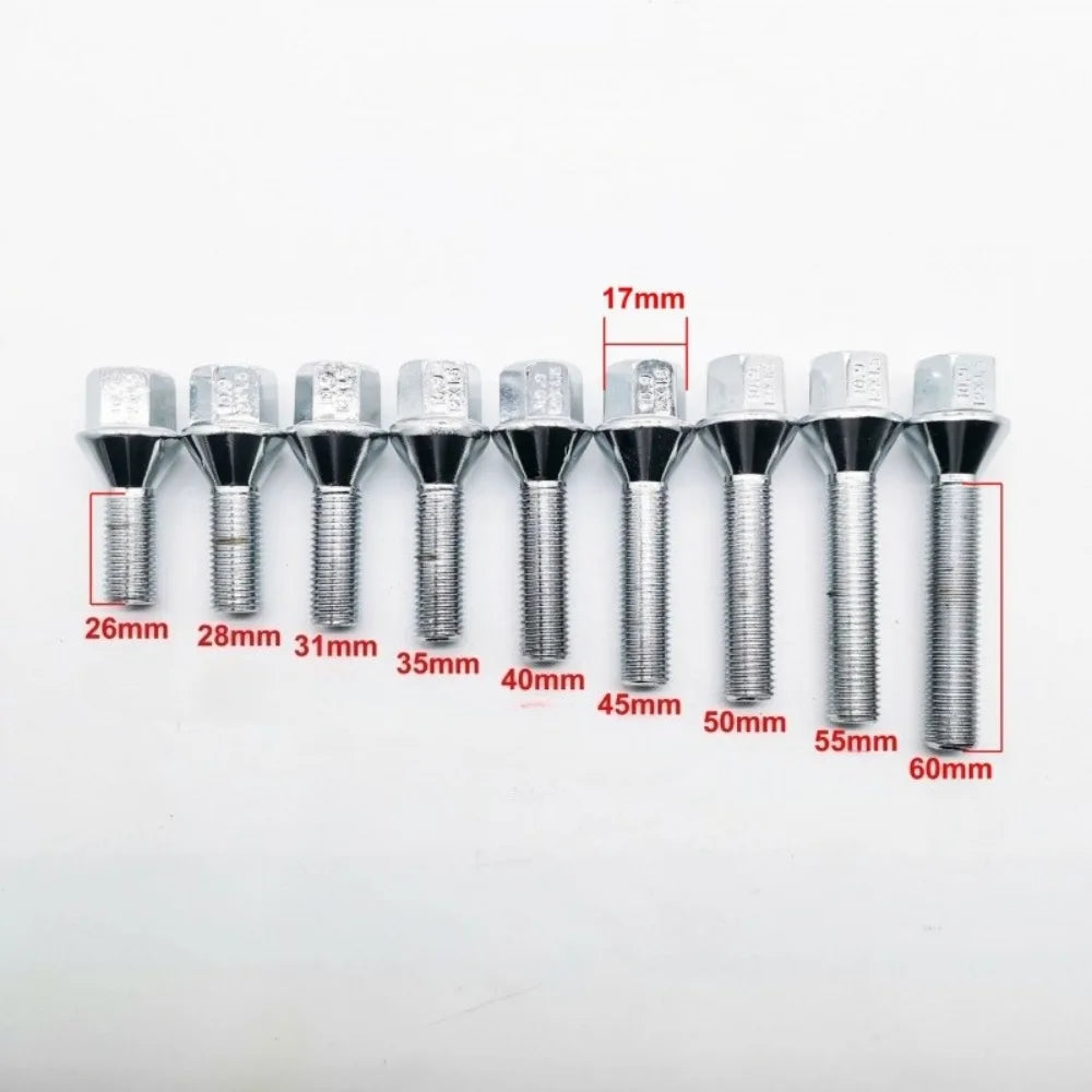 5pcs M12x1.25 Extra Long Wheel Lug Bolts Hub Screws Cone Seat Hex 17mm Thread Lenght 26/28/35/40/45/50/55/60mm