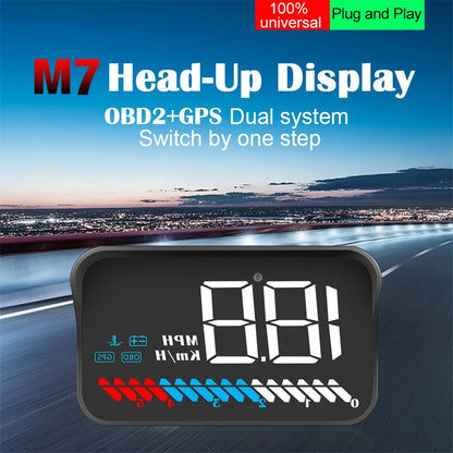 M7 Auto HUD OBD2 GPS Car Head Up Display Speedometer Overspeed Speed Reminder Water Temperature Voltage Fault Fatigue Driving